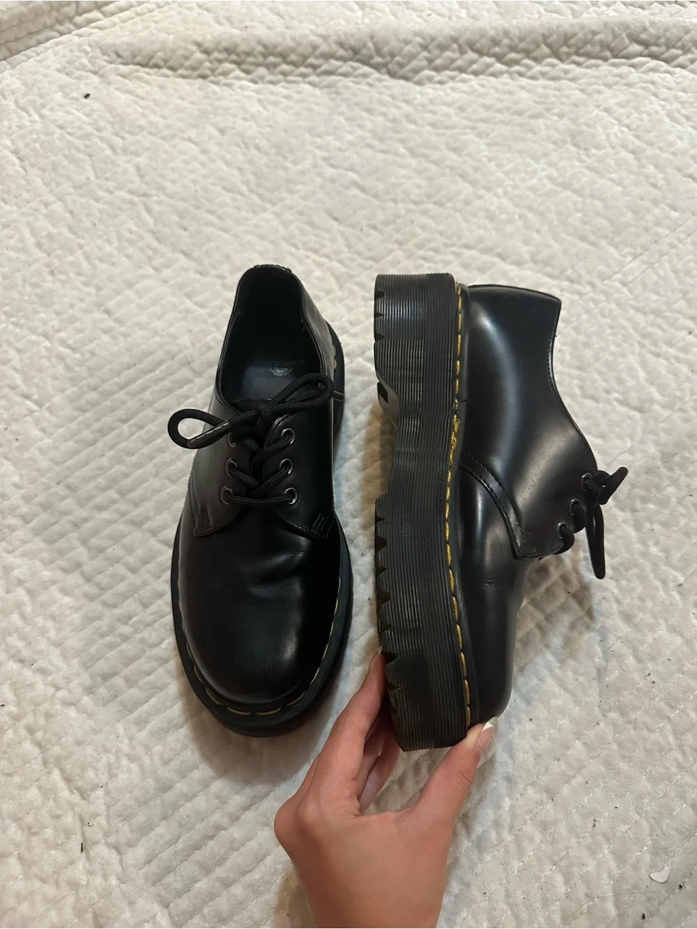 Platform Doc Martens Lace-Up Shoes with Yellow Stitching